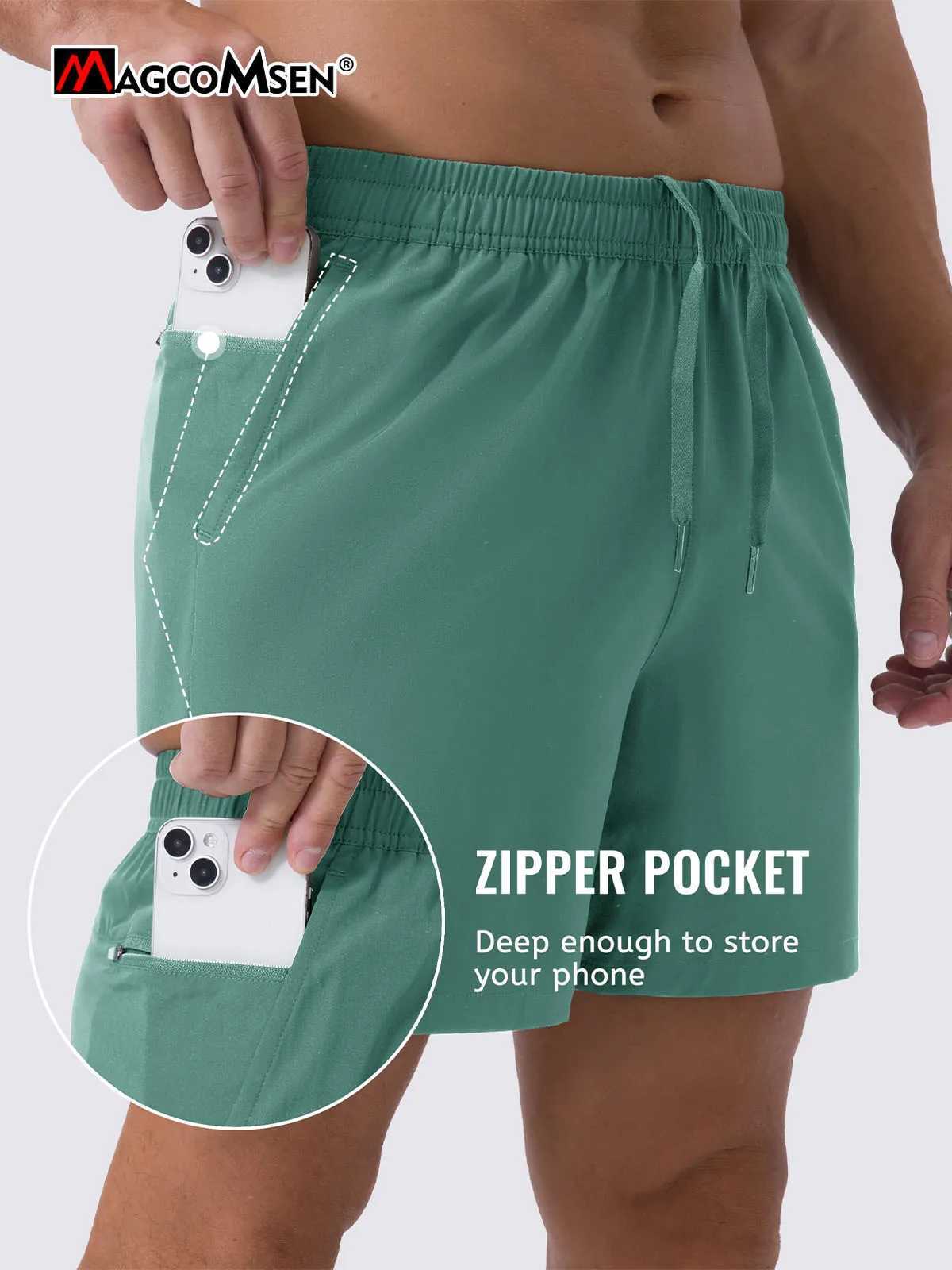 MAGCOMSEN Mens Running Shorts Summer Elastic Breathable Drawstring Pocket Shorts QuickDry Lightweight Water Resistan ShortsT251015