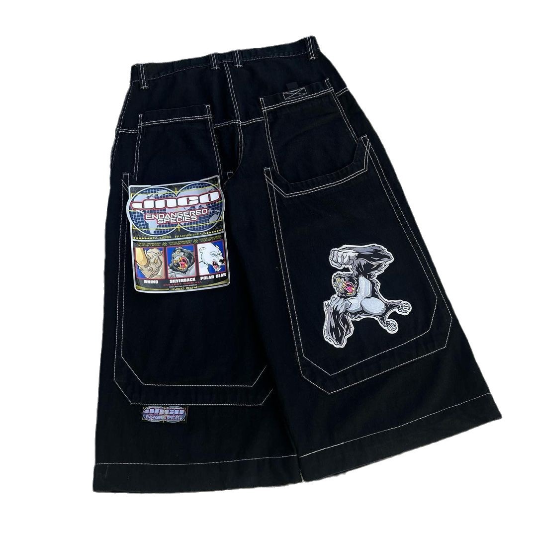 Men's Jeans American Hip-hop Skateboarding Teen Fashion Brand Loose Large Pocket Aipper Wide-leg Pants High Street Trend Print Versatile Loose Je