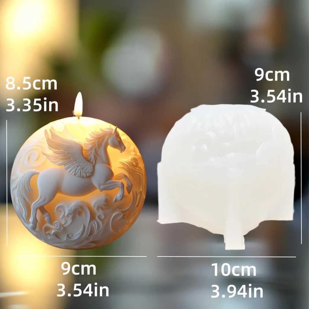 Steed Wings Flying Horse Spherical Candle Silicone Mold Flying Horse 3D Spherical Resin Mould Running Flying Horse Gypsum Molds C251015