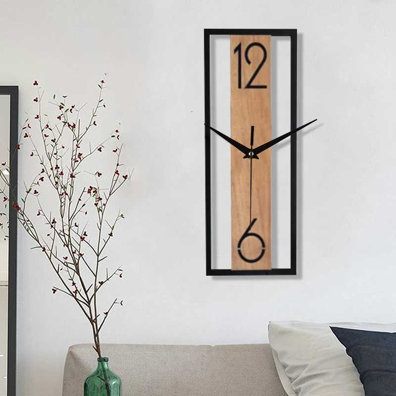 Rectangular wood grain wall clock for quiet decoration in homes and offices used in living rooms bedrooms and dining rooms C251015