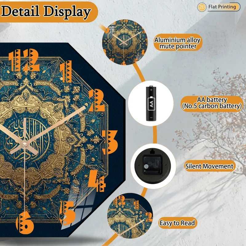 Distinctive Luxurious Arabic Calligraphy Octagonal Blue Wall Clock for Farmhouse and Bedroom Romantic Valentines Day Gift C251015