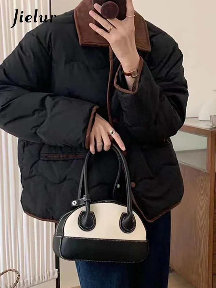 Jielur Ins Contrast Color Chic Button Loose Corduroy Women Parkas Fashion Pockets 5colors Single Breasted Casual Female Parkas 251030