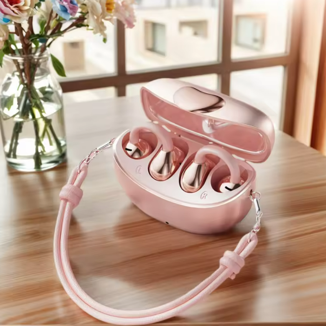 M106 Love Heart Wireless Bluetooth Headphones, Clip-On Style, Mini Bag-Friendly, Open-Ear Non-In-Ear Design, for Daily Use/Gym/Commute, Earbuds with S