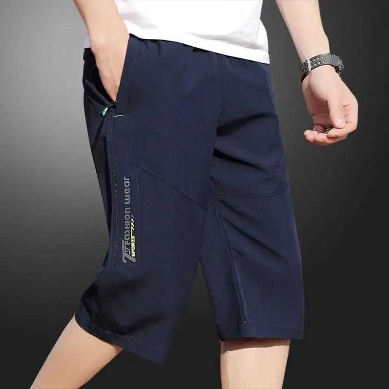 Mens work pants knee length pants zippered pockets summer shorts hiking and jogging elastic waist sportswearT251015