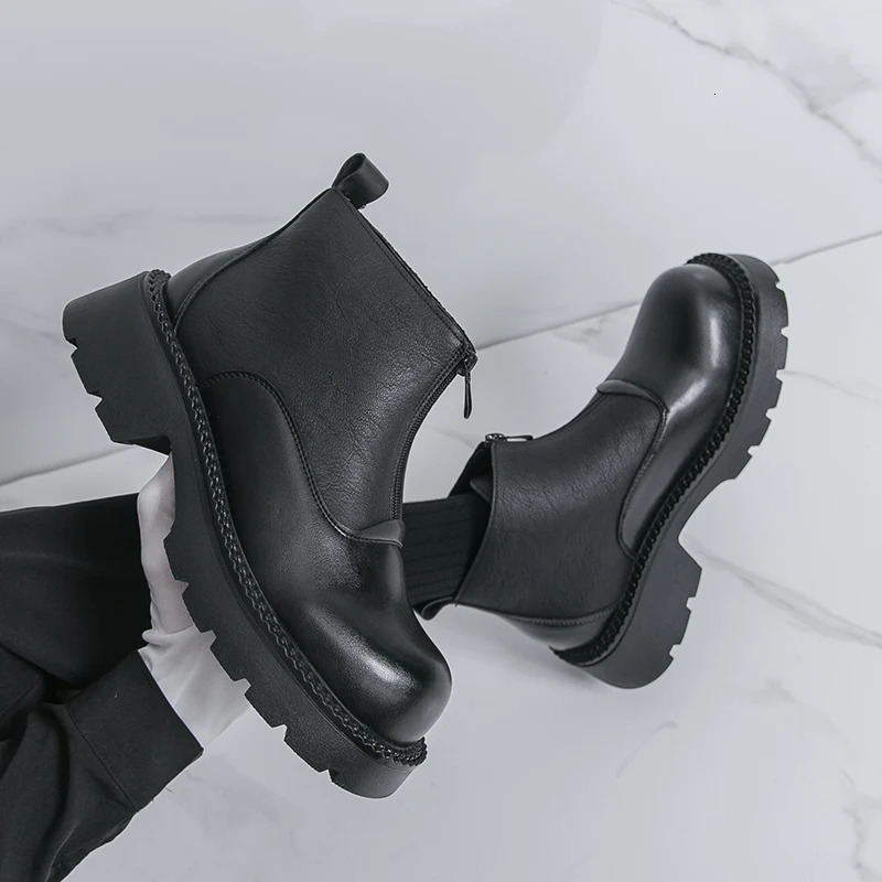 Arrival Man Business Ankle Boots Round Toe Dress British High Top Leather Shoes SlipOn Casual Men Chelsea Botas 251014