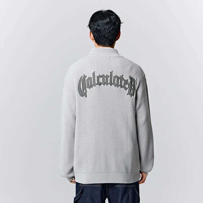 Semir Pullover Sweater Men 2023 Winter New Gothic Letter Patch Embroidered Sweater HalfOpen Loose Sweater J251015