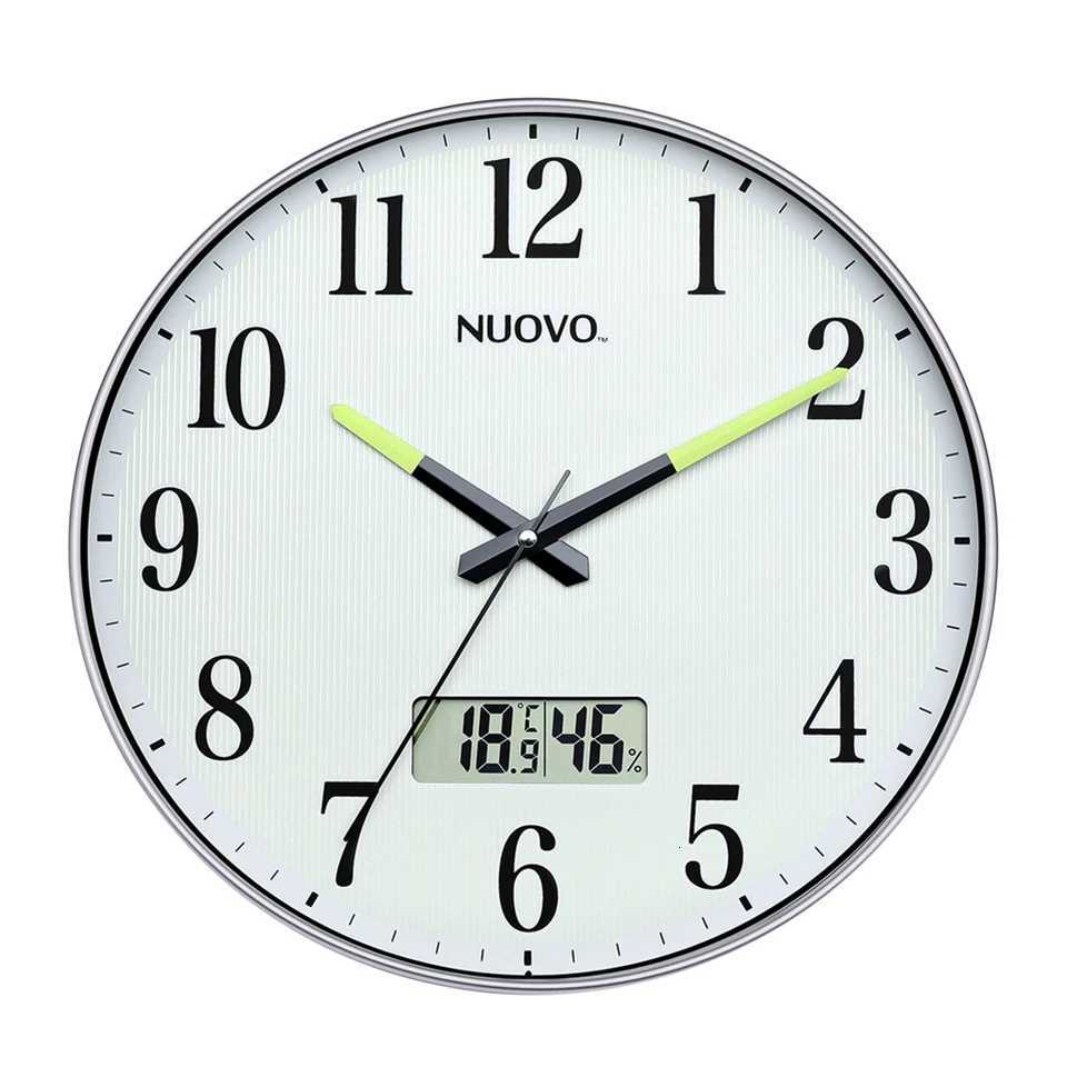 12 Inch Wall Clock with Silent Movement Night Light and LCD Display for Temperature and Humidity Battery Powered C251015