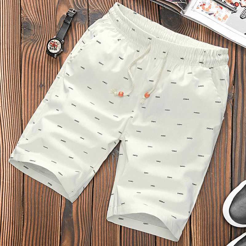hot sale Shorts Men Fitness Sport brand Elastic Waist Drawstring Cotton Shorts Summer Calflength Design Fish bone printing MaleT251015