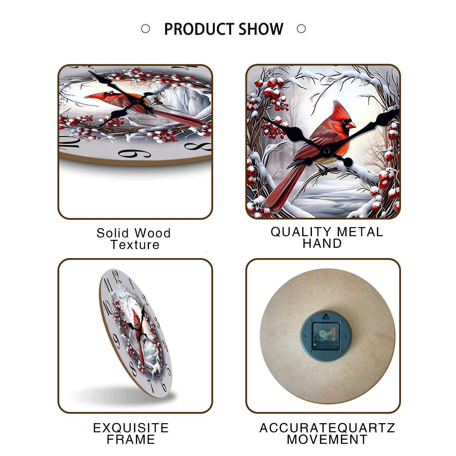 1pc Wooden wall clock Watercolor Winter Cardinals design wall clock silent clock Living Room Bedroom Room Decor Home Decor C251015