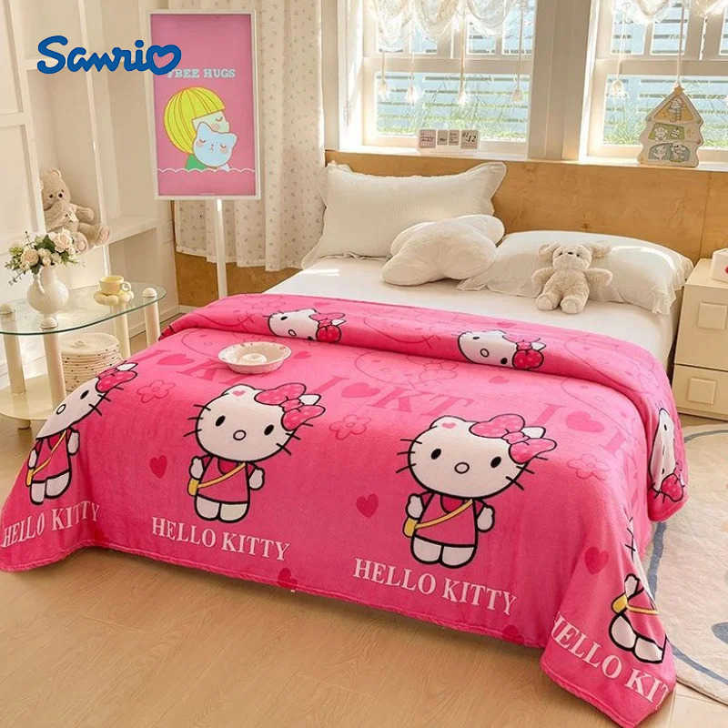 Sanrio Cute Hello kitty covered blanket thickened winter can be covered coral flannel sofa nap blanket office single blanket kawaii L251015