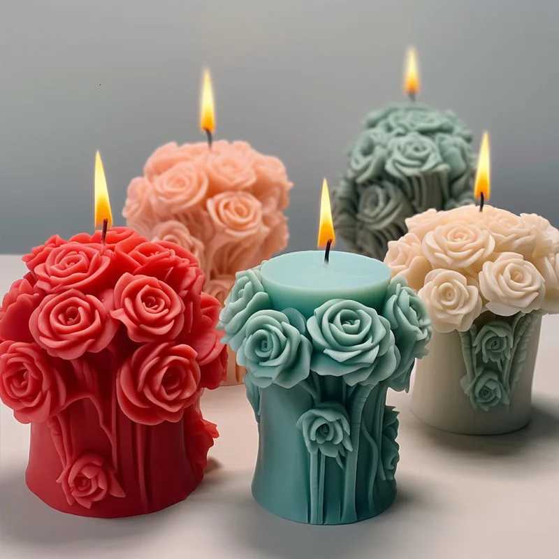 Rose Pillar Candle Mold 3D Rose Flower Silicone Mold Handmade Bouquet of FlowersWedding GiftHome Desktop Decor Mold C251015