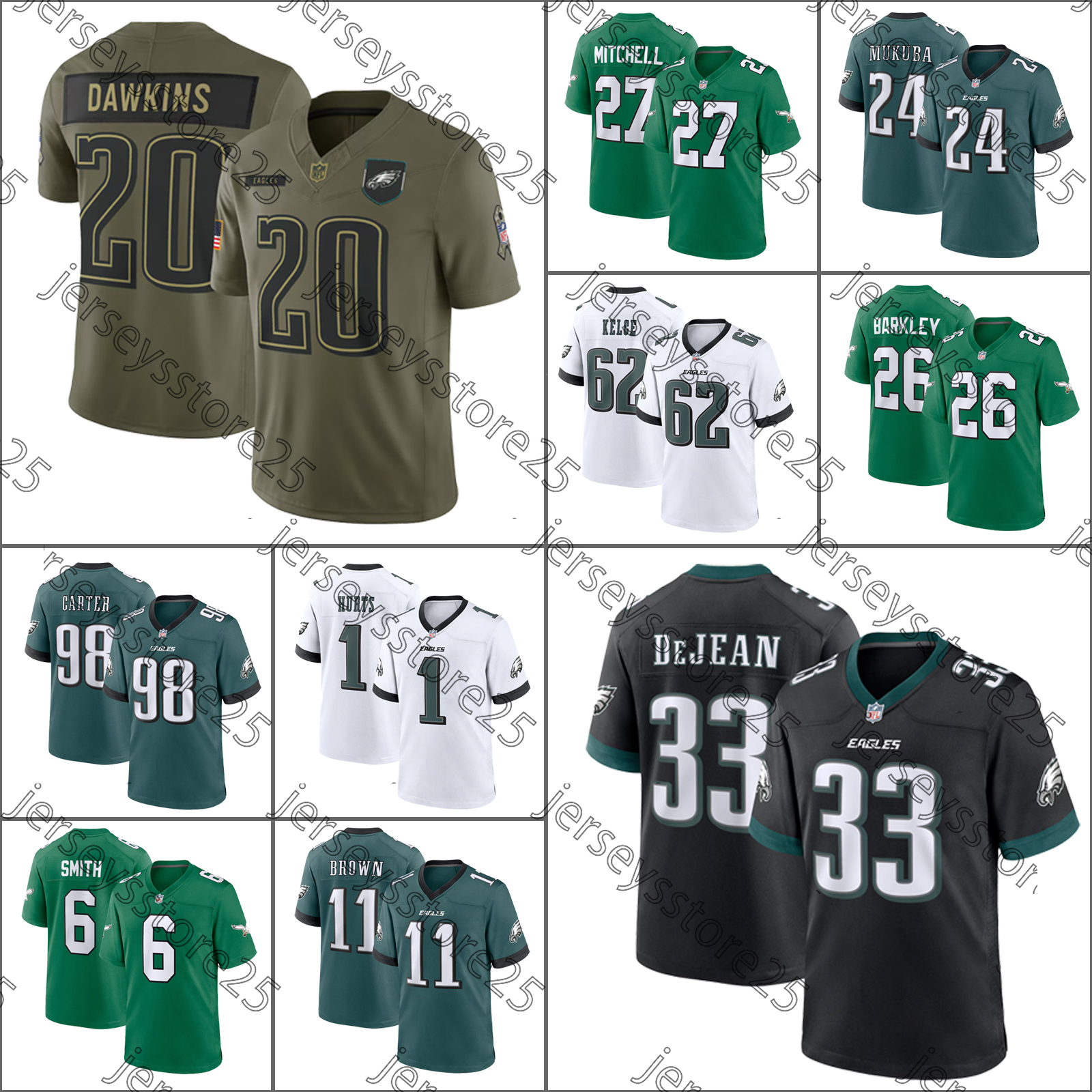 Saquon Barkley Football Jerseyeagless Jalen Hurts A.J. Brown DeVonta Smith Jalen Carter Jordan Davis Zack Baun Dallas Goedert Quinyon Mitchell Jerseys