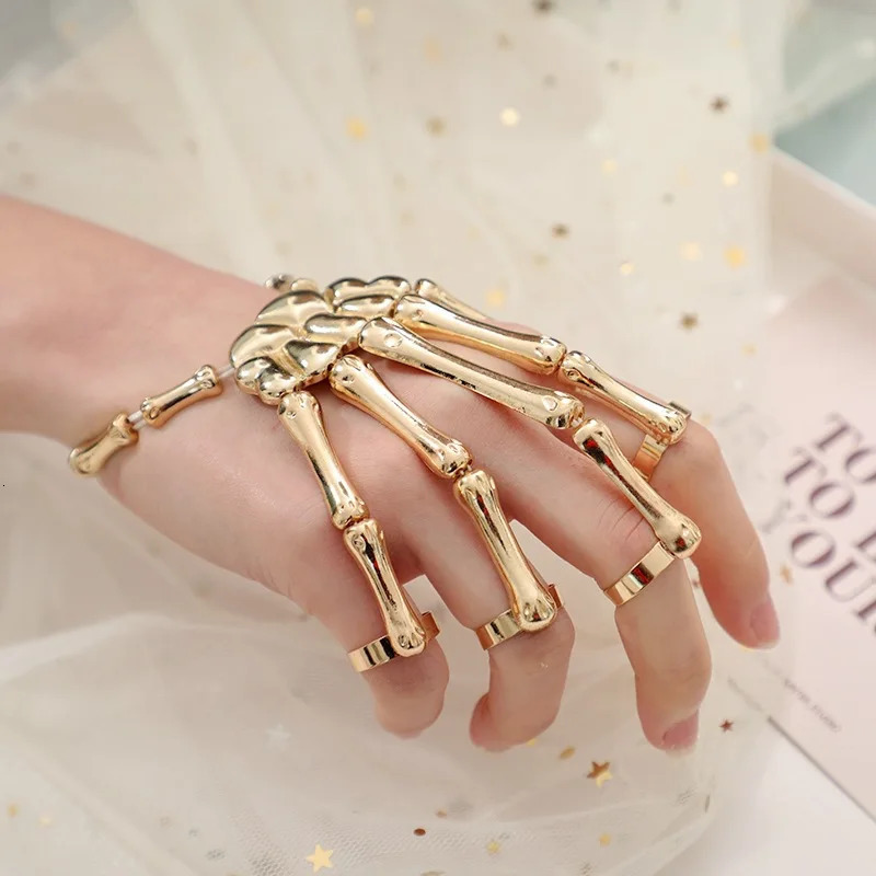 Skeleton Hand Bracelet For Women Gothic Punk Skull Elasticity Adjustable Bracelet Bangles Femme Halloween Party Accessories 251013