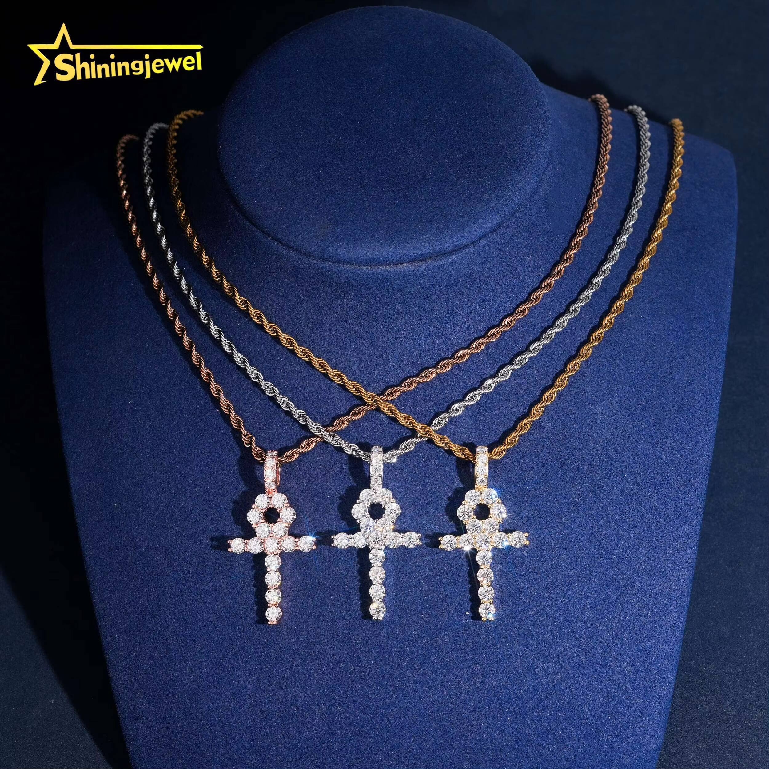 GRA Certified Iced Out Jeweley Round Cut Cross Moissanite Pendant 925 Silver Pendant Iced Out Pendant Ready to Ship