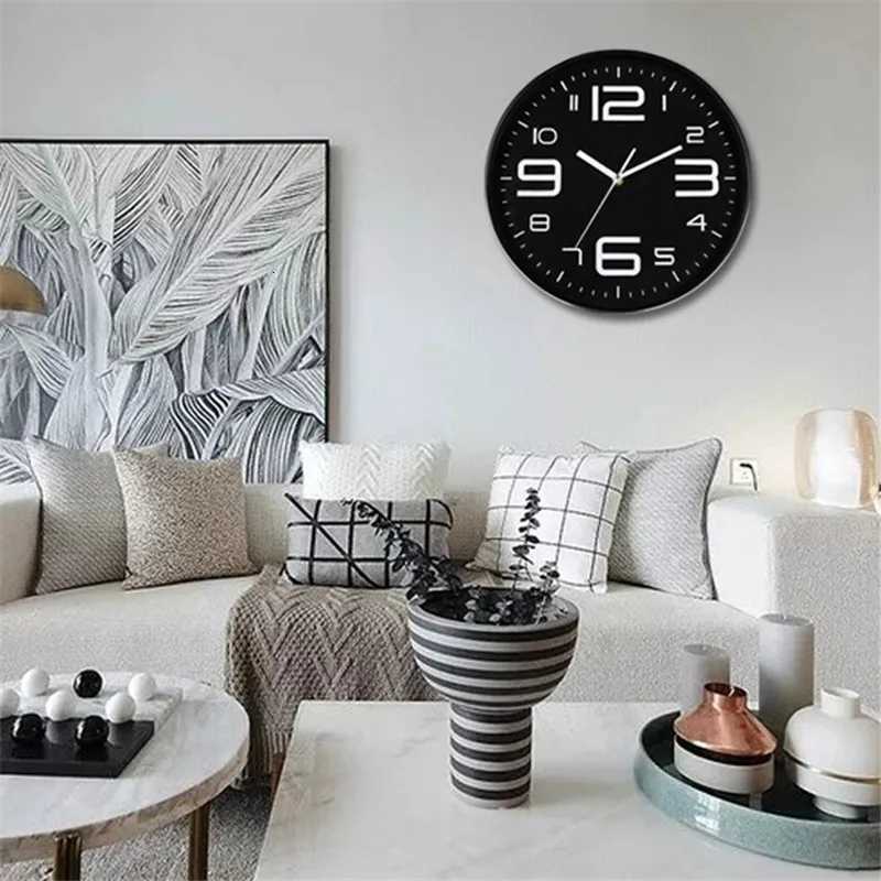Silent Wall Clock 12 Inches Nordic Quartz Quiet No Tick Battery Powered White and Black Watch Clocks Modern Kitchen Home Decor C251015