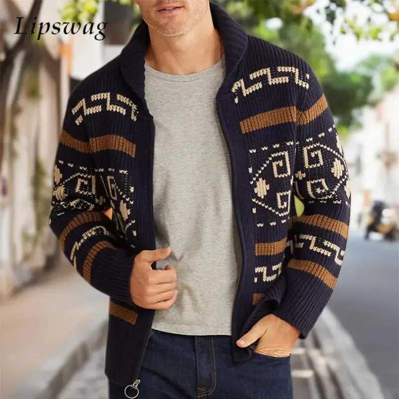 Outdoor Casual Lapel Zipper Sweatercoats Men Fall Winter Fashion Slim Fit Sweater Jackets Mens Vintage Crochet Knit Jacket Coats J251015