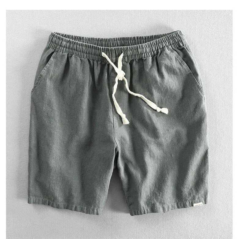 Summer Mens Casual Cotton Linen FivePoint Pants Elastic Home Work Wear Resistant Breathable MidPants Linen Beach ort PantsT251015