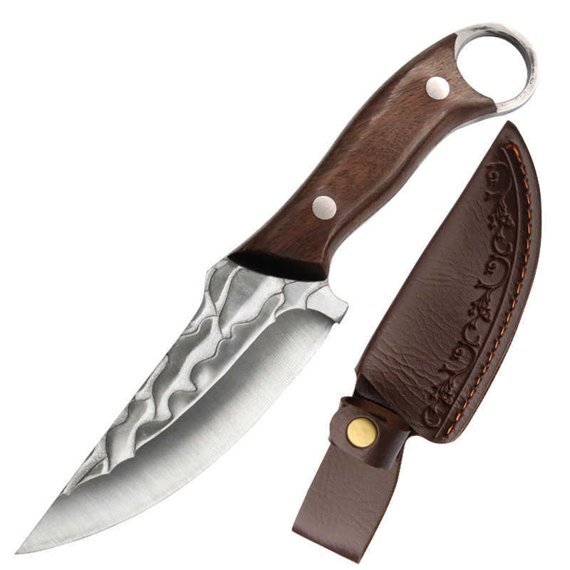 Handheld Meat Knife Multifunctional Forged Hammer Pattern Knife Camping Portable Small Straight Knife Portable Outdoor Fruit Knife H251015