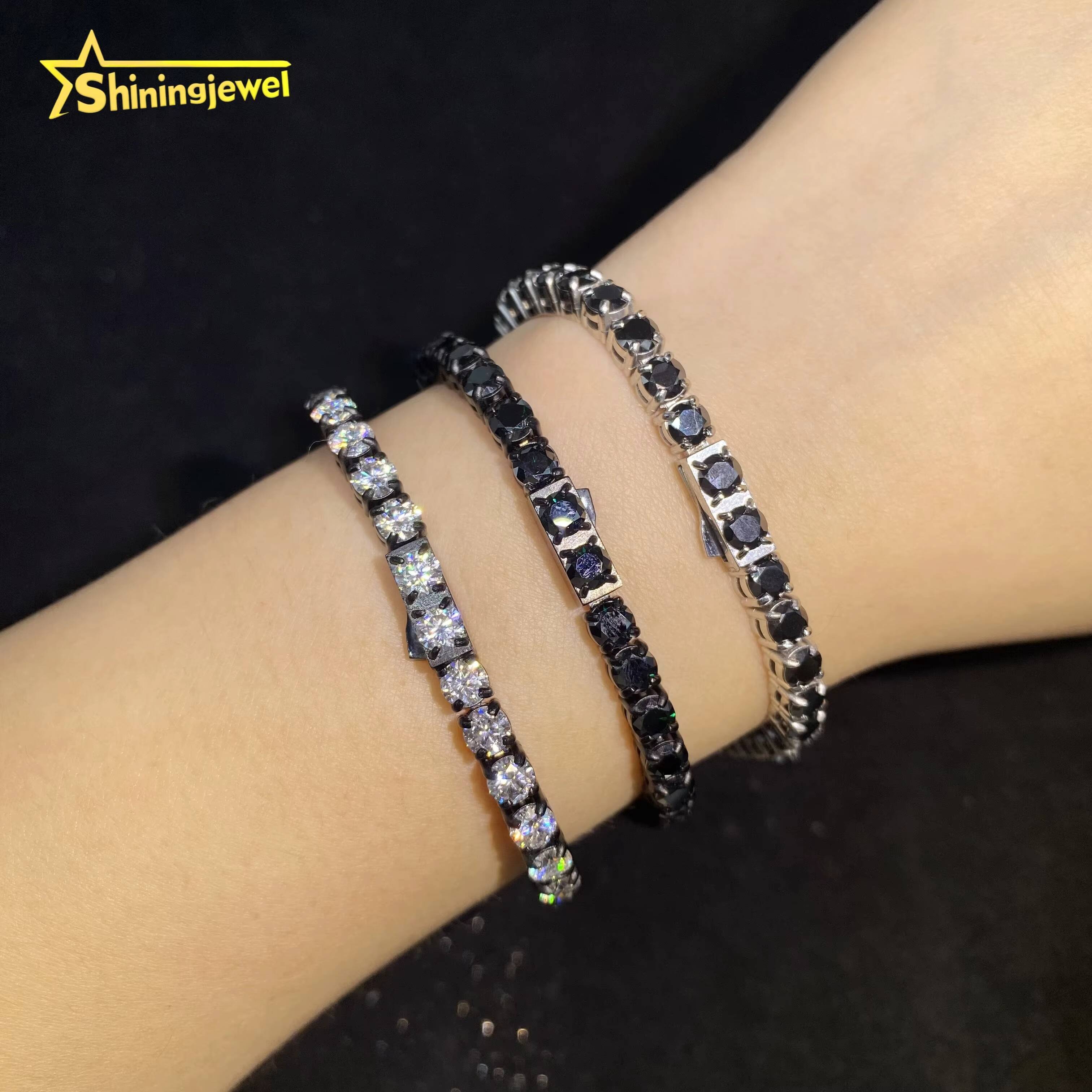 4mm Diamond Black Gold Plated Fine Hip Hop Moissanite Jewelry Iced Out VVS Moissanite Necklace 316L Stainless Steel Tennis Chain