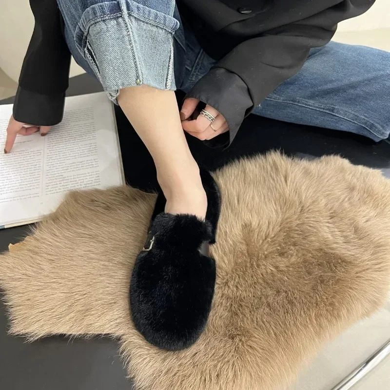 Fur Flats Women Loafers Shoes Winter Short Plush Warm Cotton Shoes Comfortable Trend Walking Shoes Casual Femme Zapatos 251013
