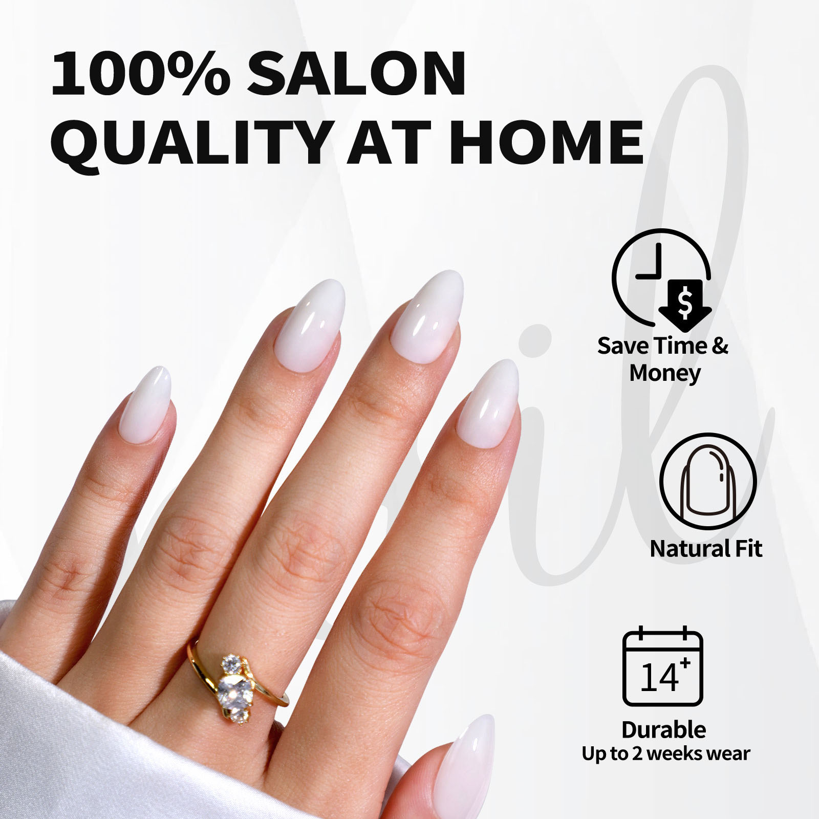 Durable And Shiny White Press On Nails, Gentle And Pure Style Suitable For Girls And Women To Wear At Gatherings And Banquets 16 Sizes - 32 Reusable