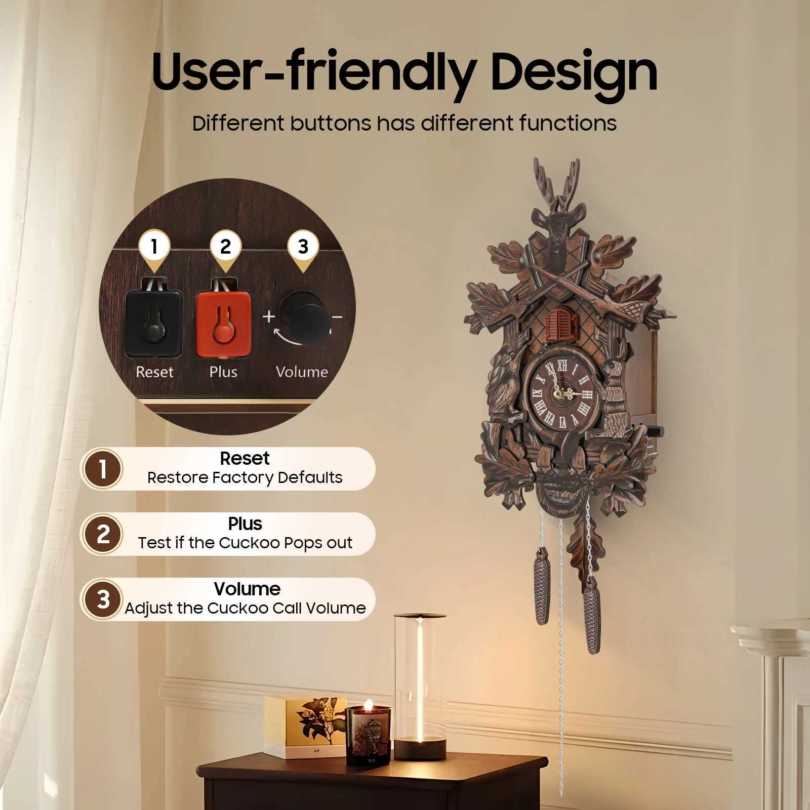 Wooden Cuckoo Clock with Pendulum Bird Automatic Chiming for Living Room Kitchen Office Wall Decor Silent Quartz Movement Home C251015