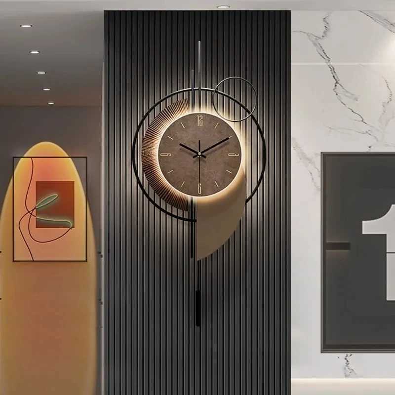High end wall clock 2025 new model with lights background wall grille decoration clock C251015
