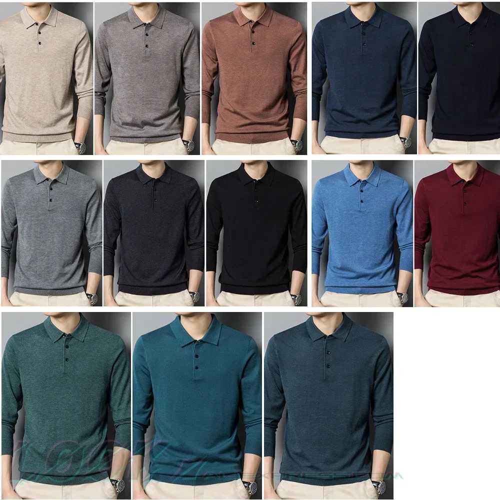 Mens Autumn LongSleeved Wool Blend Solid Color Polo Pullover Sweater with Lapel Casual Bottoming Sweater Sizes M4XL J251015