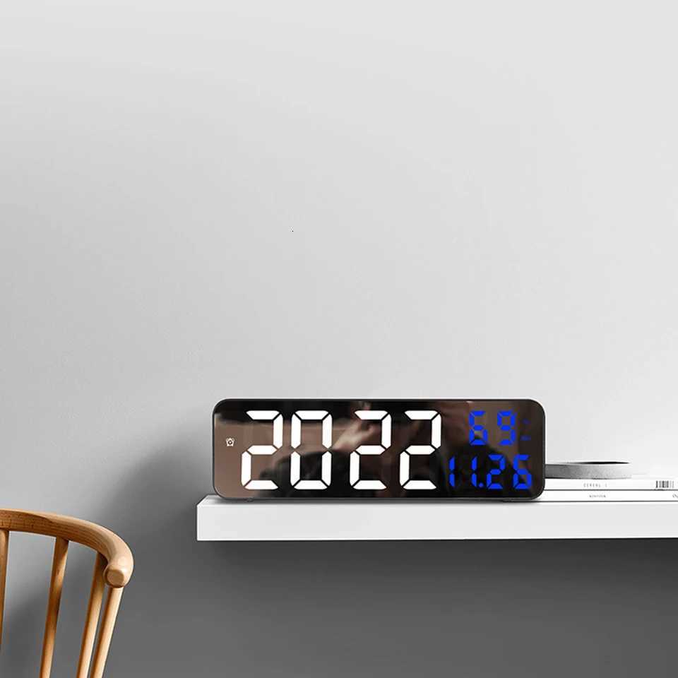 LED Digital Wall Clock Large Screen WallMounted Time Temperature Humidity Display Electronic Alarm Clock Digital Clock C251015