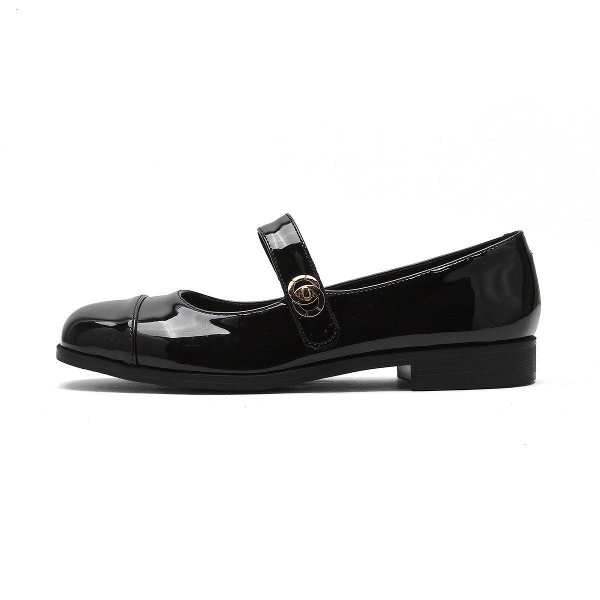 French school style classic and versatile, round-toed, shallow-cut, one-shoulder, thick-heeled Mary Jane single shoes, women's small leather shoe