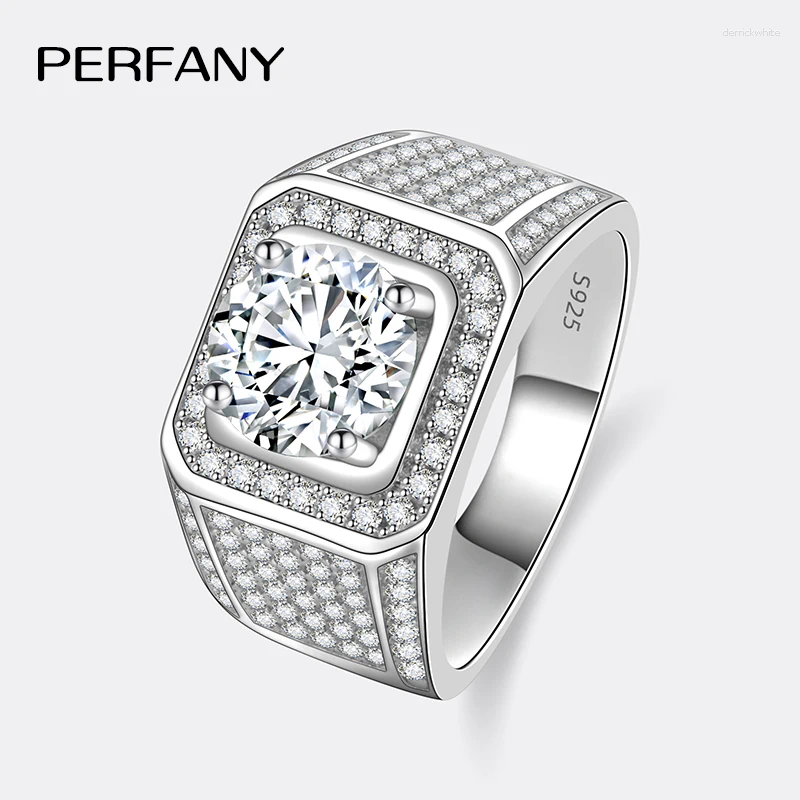 Cluster Rings PERFANY 2/5CT Moissanite Ring For Men S925 Pure Silver Set With Bright Diamonds Engagement Luxury Wedding Jewelry
