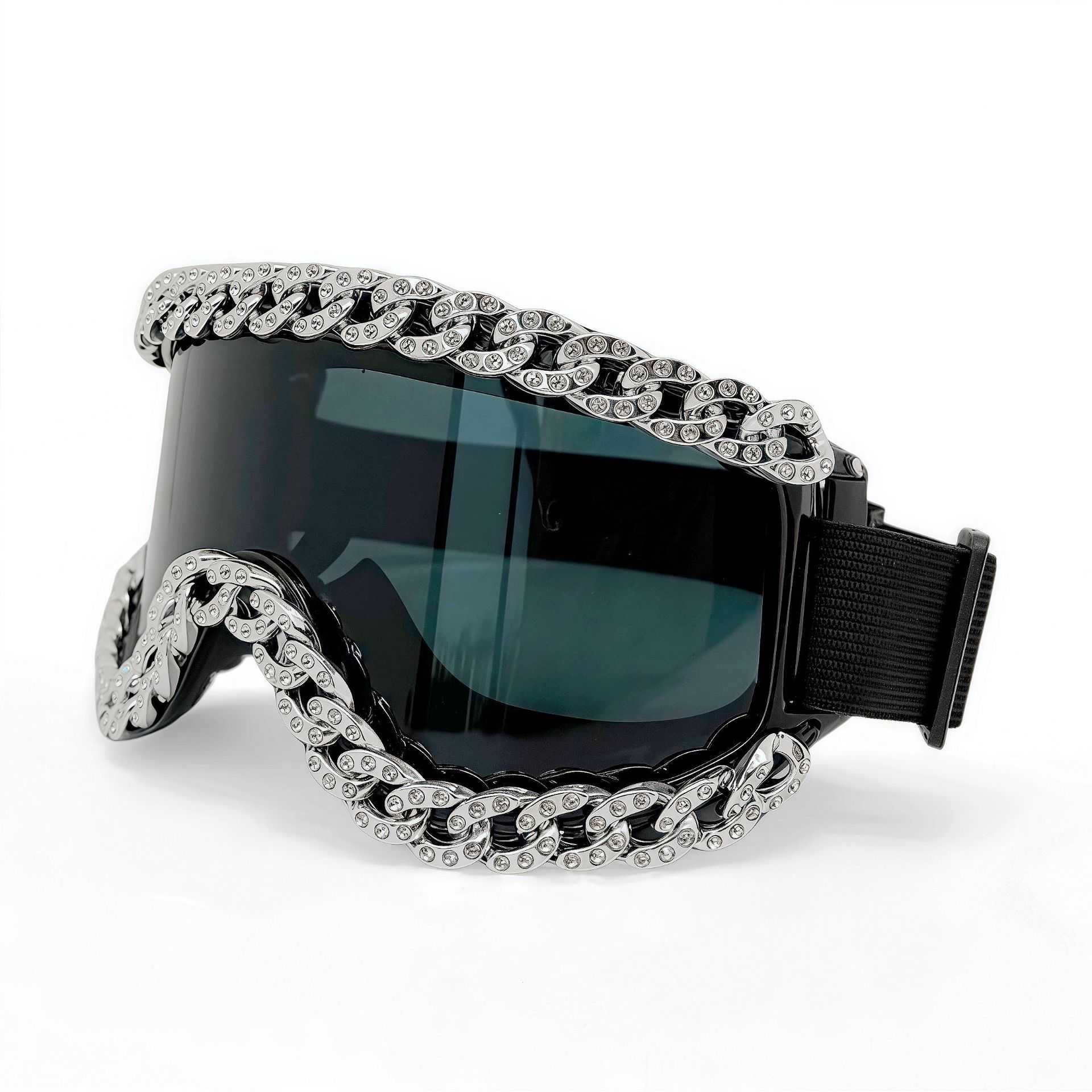 Fashion Rhinestone Chain Goggles Offroad Motorcycle Racing Goggles Outdoor Riding Windproof Glasses Skiing H251015