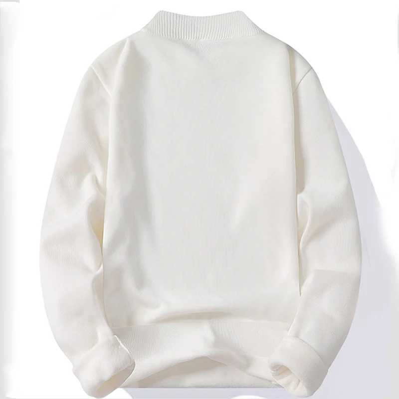 Winter New Mens Knitted Sweater with A Half High Collar Solid Color Plush and Warm Knitted Lining Top Casual and Versatile Top J251015