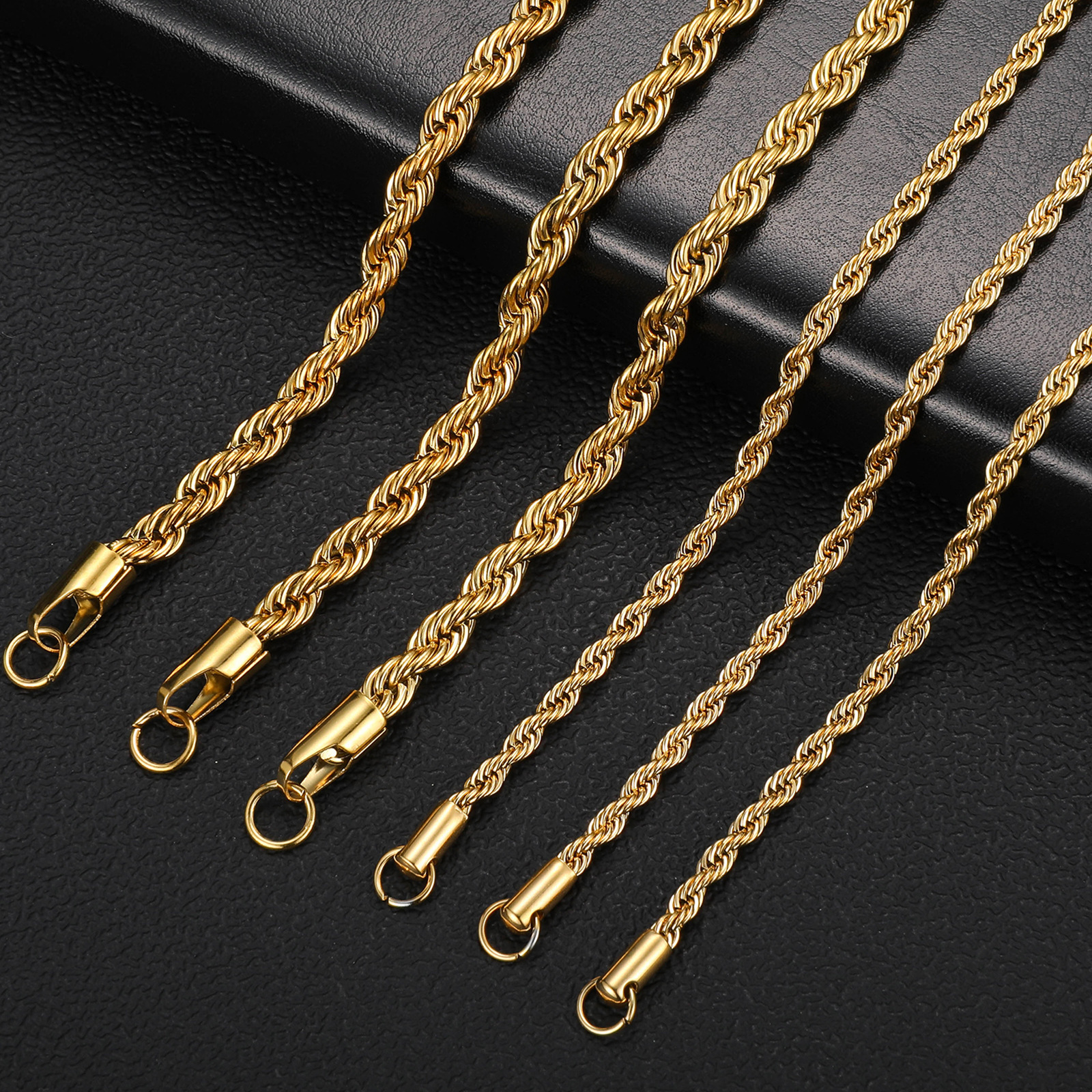 Stainless Steel Rope Chain Necklace for Men Women Hip Hop Gold Thick Chain Necklaces Waterproof Popular Fashion Jewelry Gift 2MM 3MM 4MM 5MM