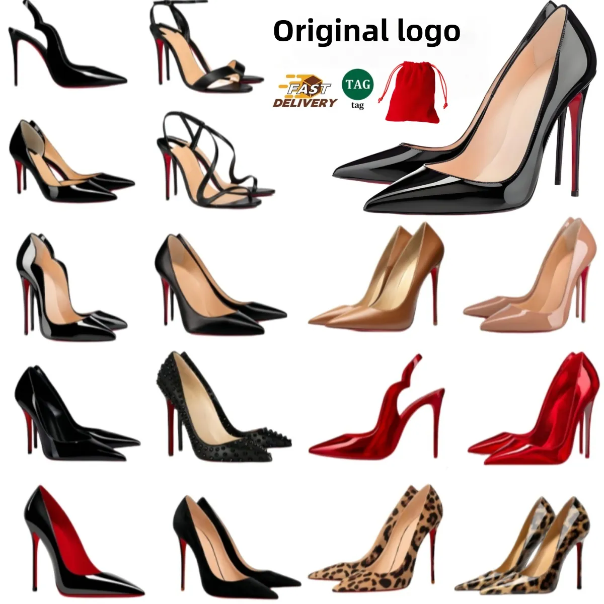 Classic Heels Brand Designer Women High Heels Red Shiny BottomShoes 6cm 8cm 10cm 12cm Stiletto Genuine Leather Sexy New Wedding Pumps with Dust Bag EUR38-44 With Red...