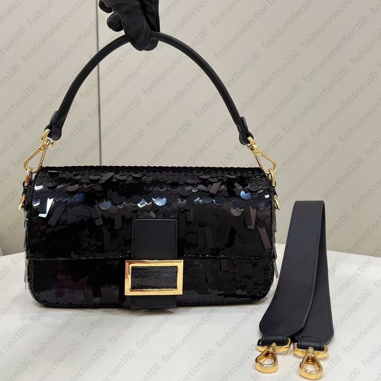 12A Mirror quality baguette sequin bag fashion women designer sequin crossbody bag new ladies tote bling handbags brand shoulder underarm handbag purse evening bag