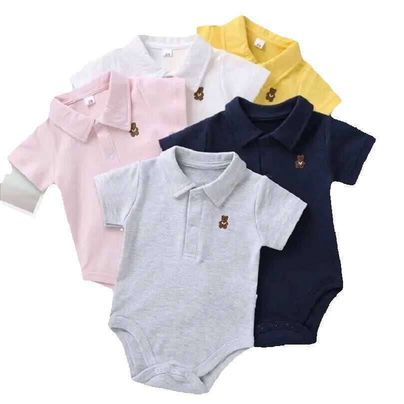 Baby Romper 0-12 Months Summer Solid 3 Colours Polo Infant Boy Girl Clothes jumpsuit born Bebies Roupas 211101 J250625