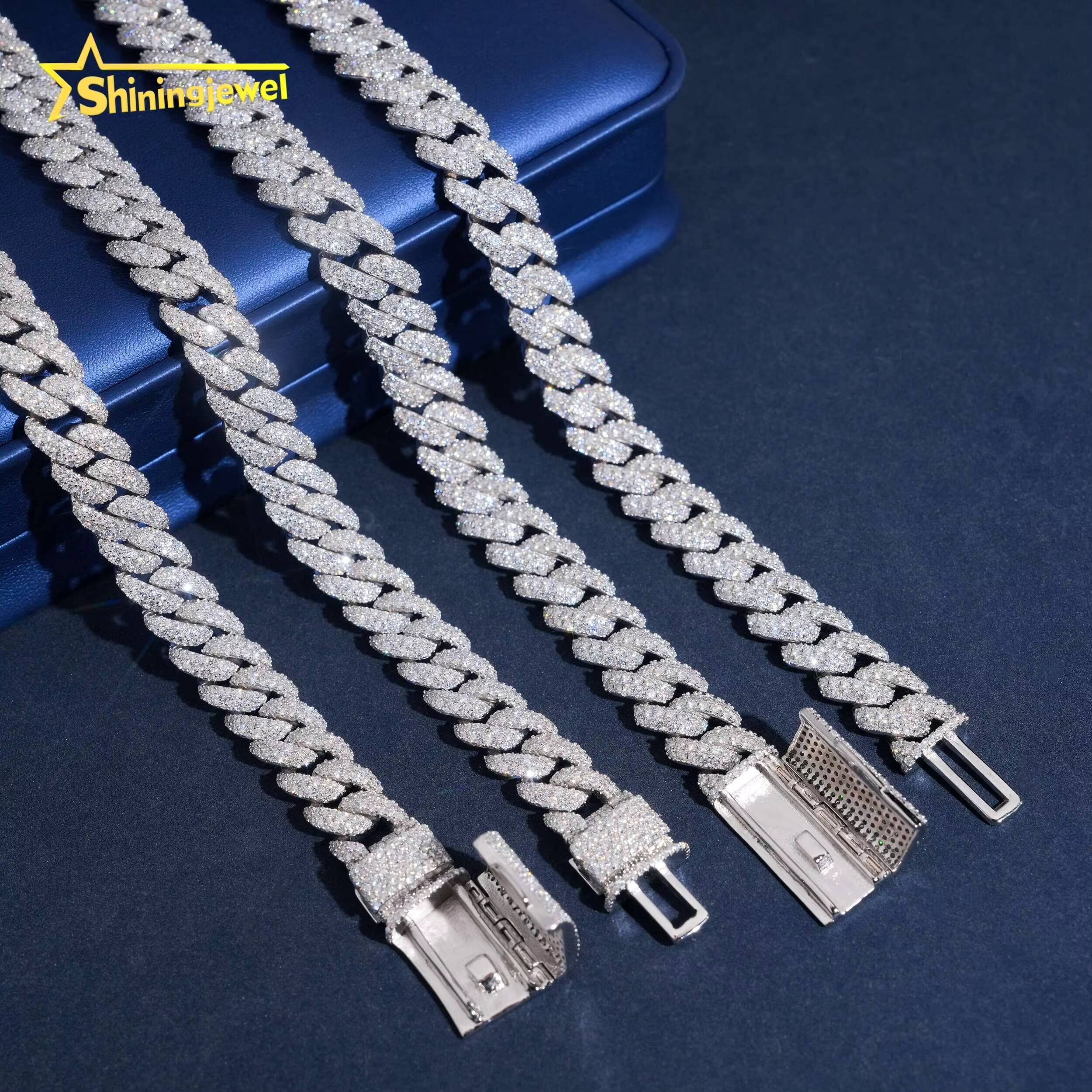 GRA Certificate 925 Silver 12mm Iced Out VVS Moissanite Necklace Hip Hop Diamond Jewelry Mosaic Miami Cuban Link Chain Bracelet