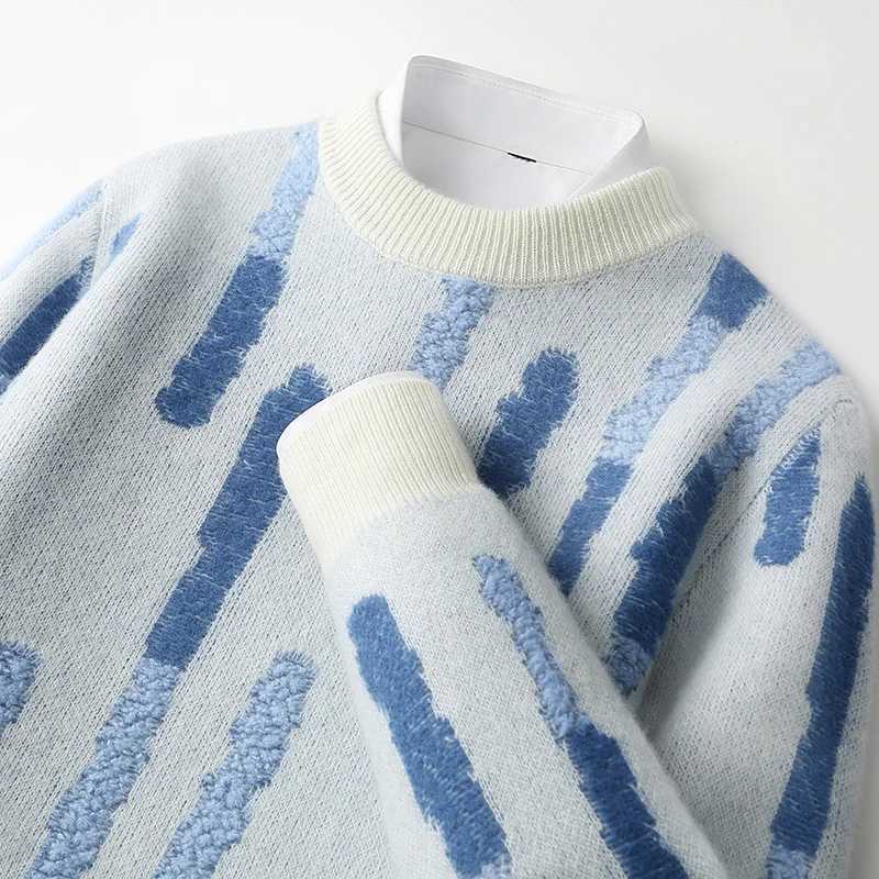 New 100 Pure Wool Cashmere Mens Oneck Pullover 2025 AutumnWinter Color Matching Top Casual Thick Fashion Large Size Jacket J251015