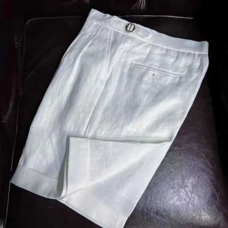 British Style Men Naples Cotton Linen Shorts Paris Waist Buckle Knee Length Trouser Summer High Quality Casual Loose ShortsT251015