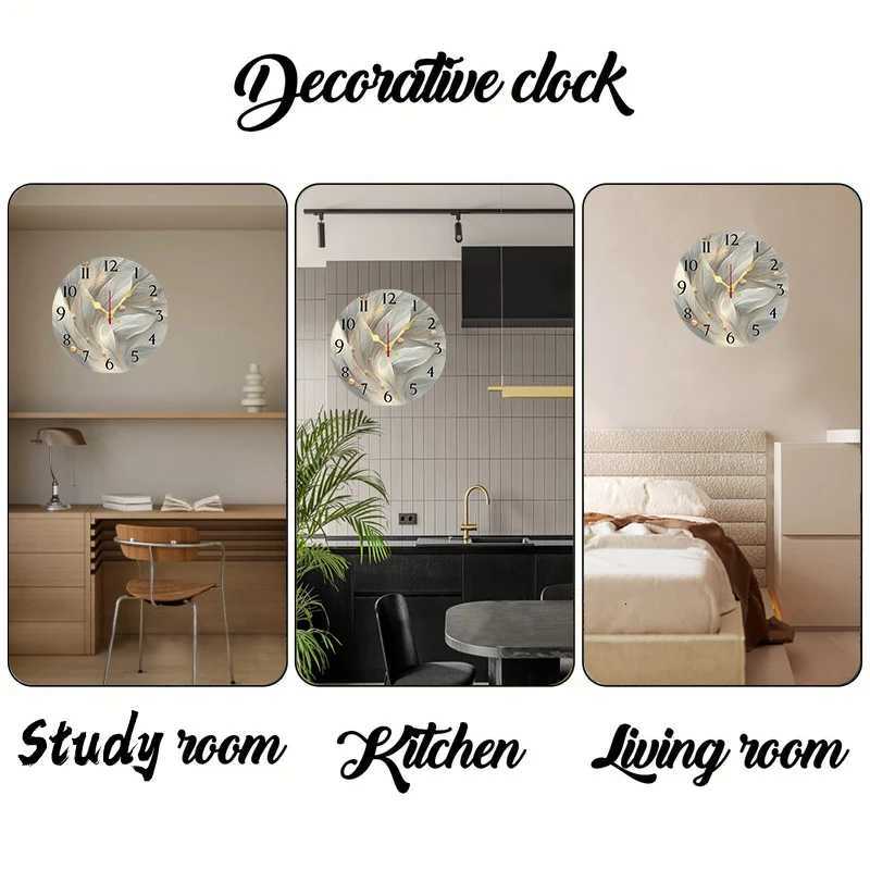Feathered Design Wooden Round Silent Hanging Wall Clock Suitable For Living Room Office Study Room Bedroom Home Decoration C251015