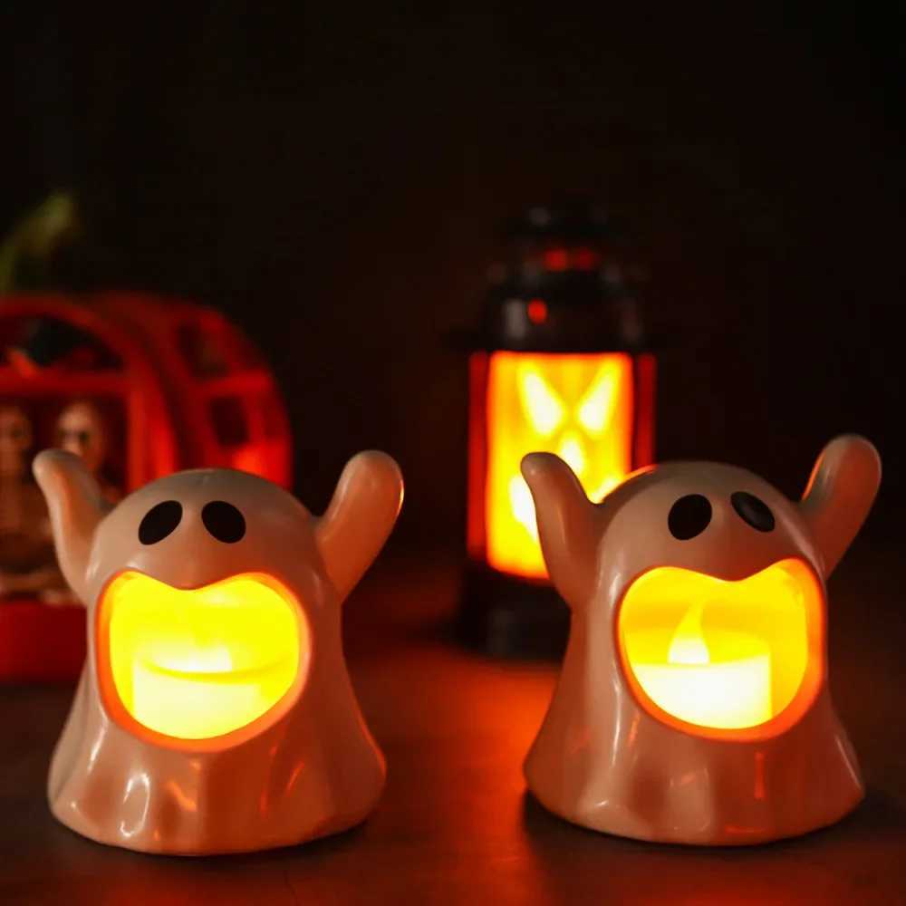 2025 New Halloween Ghost Lamp With LED Flameless Candles Decorative Halloween Party Ghosts Horror Atmosphere Props Decoration C251015