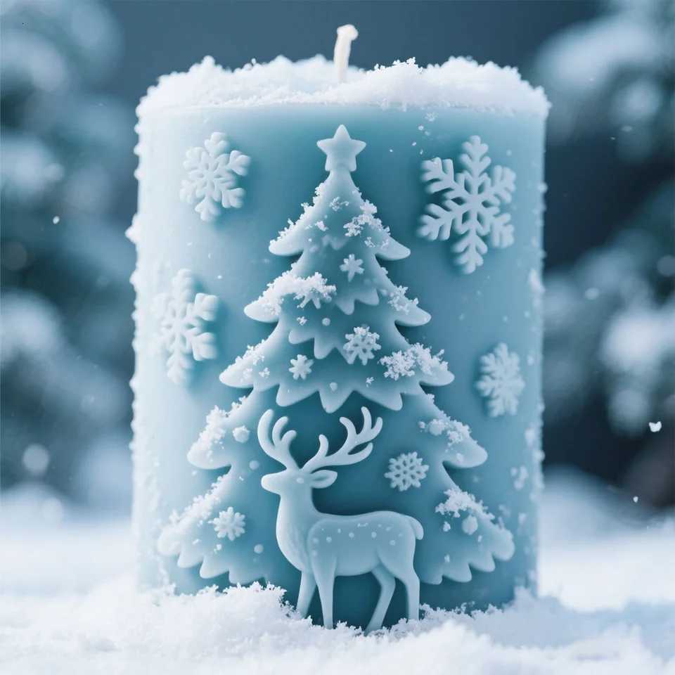 3D Cylinder Christmas Snowflake Elk Silicone Candle Mold Christmas Tree Santa Aroma Plaster Mold Candle Making Supplies C251015