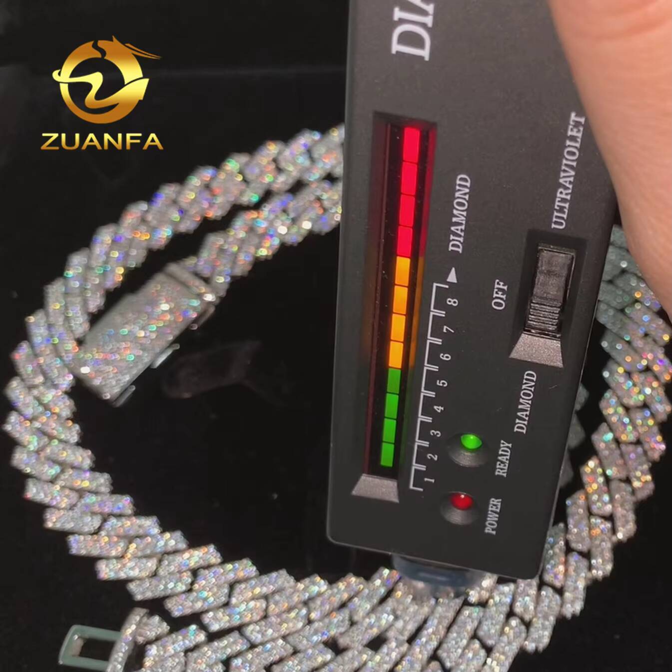 Classic Style 13mm Cuban Links Moissanite Chain Cuban Chain 2 Row Prong Chain Pass Diamond Tester