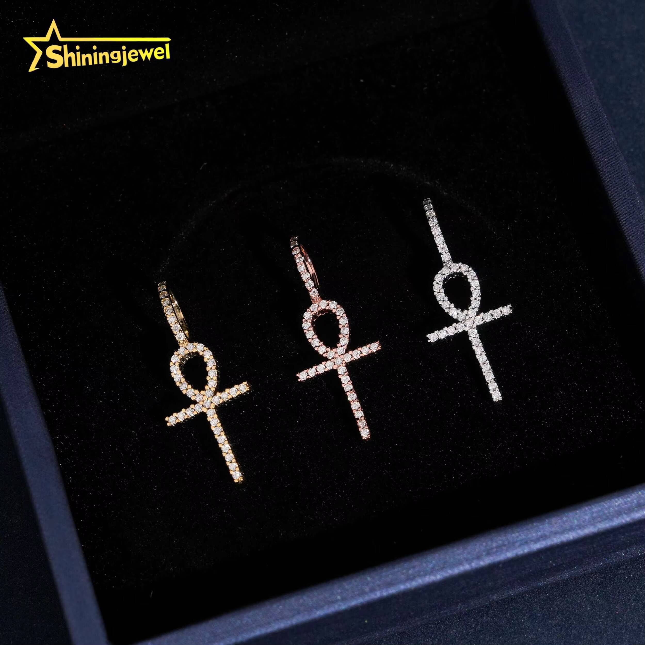 Instock Hip Hop Jewelry Iced Out Cross Pendant Moissanite Diamond Charm Solid 925 Sterling Silver Cross Pendant Pass Tester