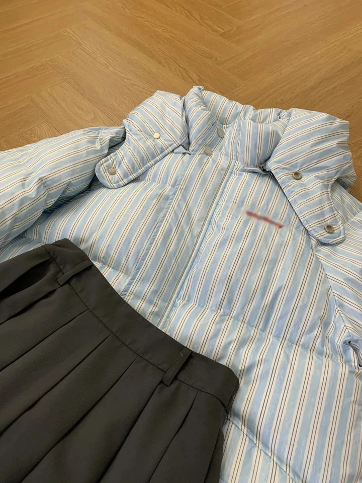 Korea Striped Hooded Cotton Coats Winter Streetwear Fashion Parkas Thick Causal Casaco Tops Loose Wom 251011