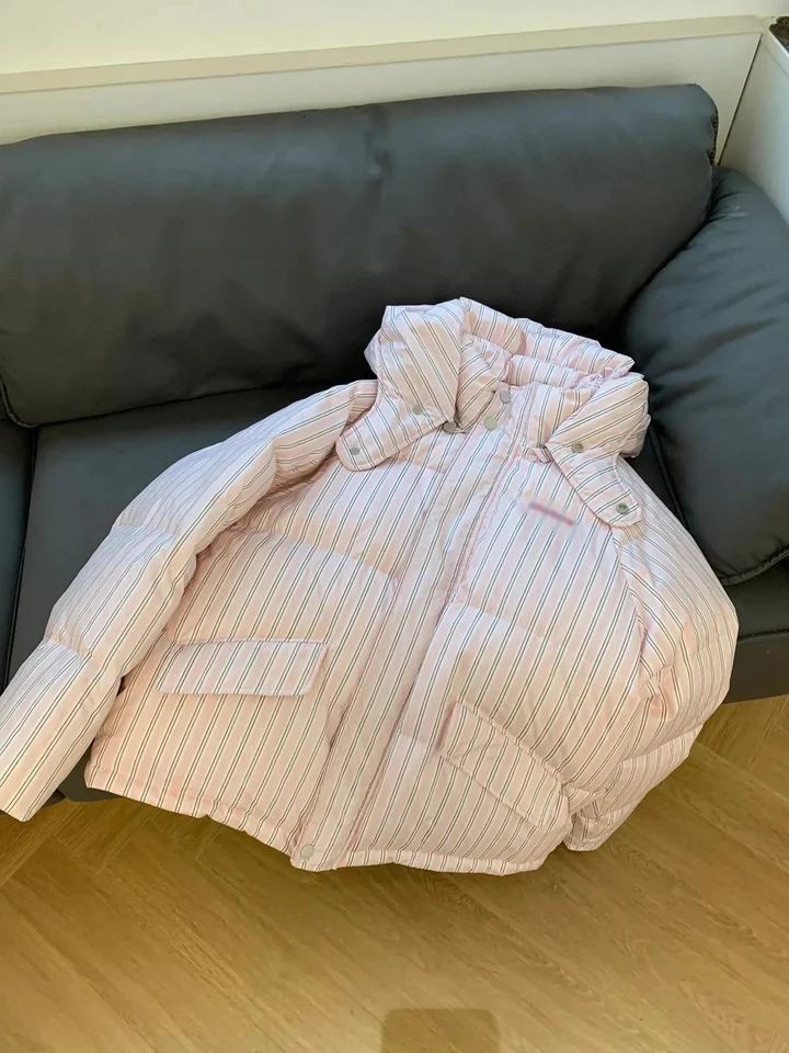 Korea Striped Hooded Cotton Coats Winter Streetwear Fashion Parkas Thick Causal Casaco Tops Loose Wom 251011