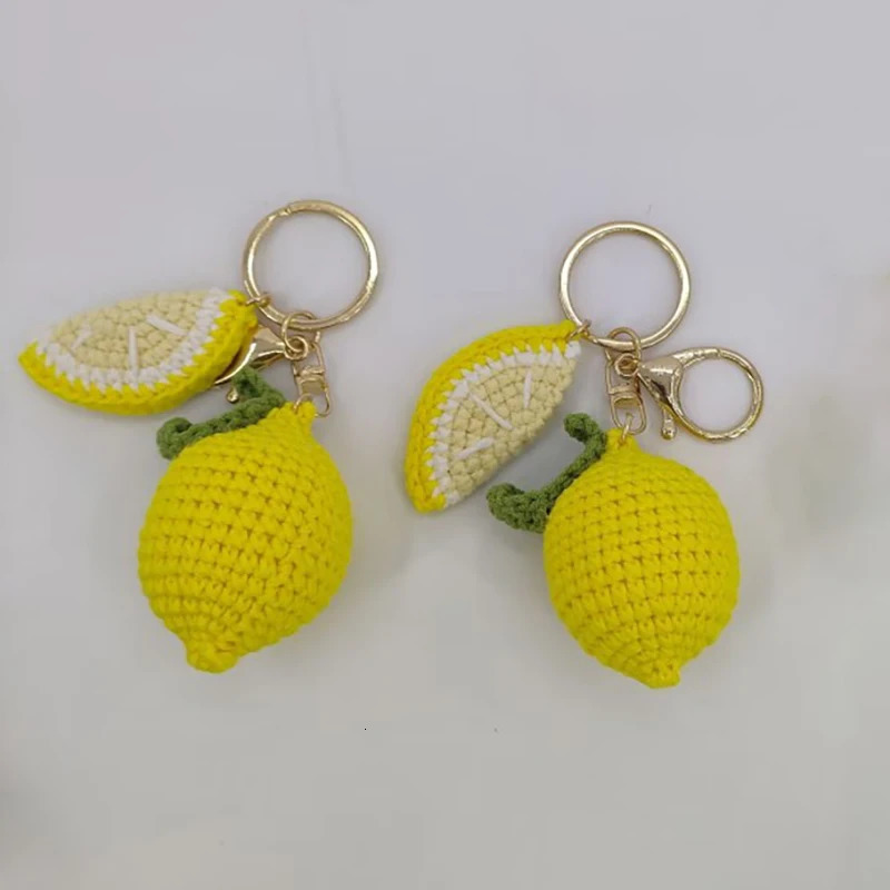 Creative Fruit Series Crochet Keychain Cute Lemon Doll Knitting Keyrings For Bag Pendant Handmake Knit Pineapple Lemon Keyrings 251009