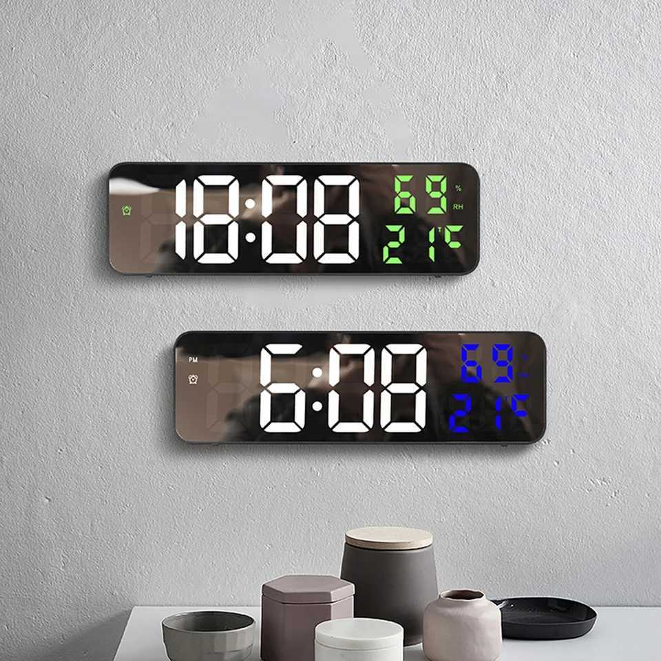 LED Digital Wall Clock Large Screen WallMounted Time Temperature Humidity Display Electronic Alarm Clock Digital Clock C251015
