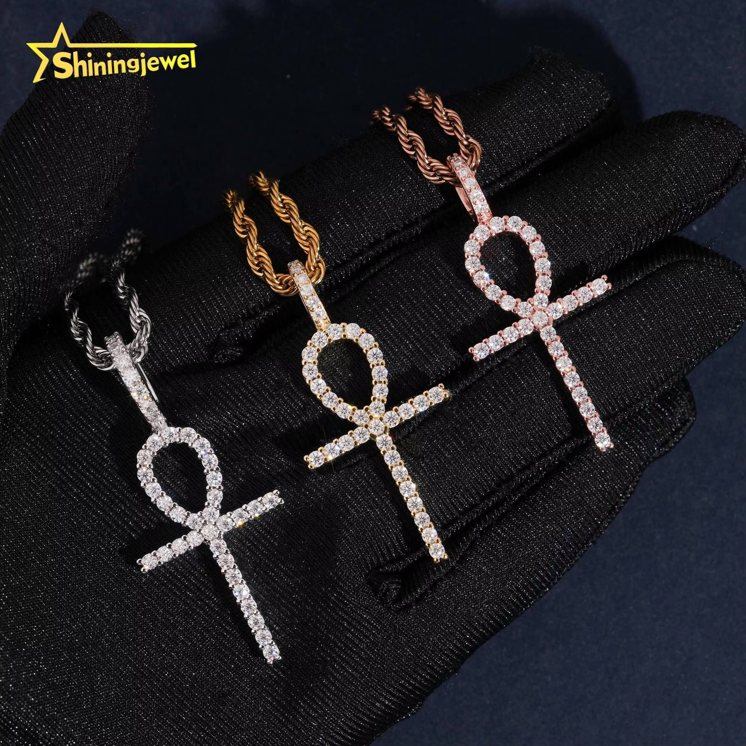 Fashion Jewelry 925 Silver Rose Gold Hip Hop Cross Allah Charms Iced Out Moissanite Pendant